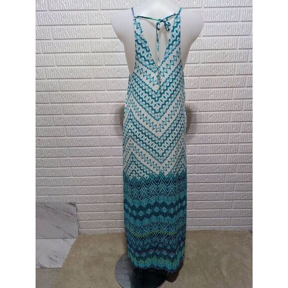 Love...Ady Women's Multi-Color Sleeveless Tie Neck Turquoise Maxi Dress Small - Picture 3 of 8